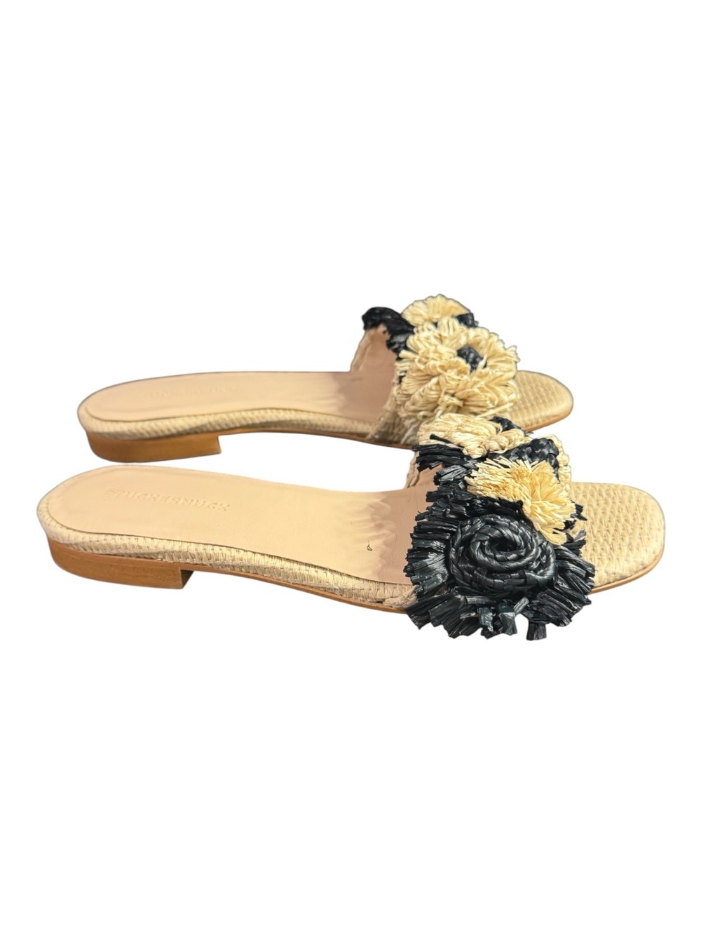 Tuckernuck Flower Raffia Naomi Sandals Black Cream Size 7B - Picture 2 of 4